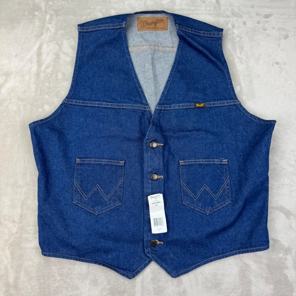 Wrangler Mens Western Denim Vest XL NWT Unlined Blue Jeans Cowboy 1074130PW